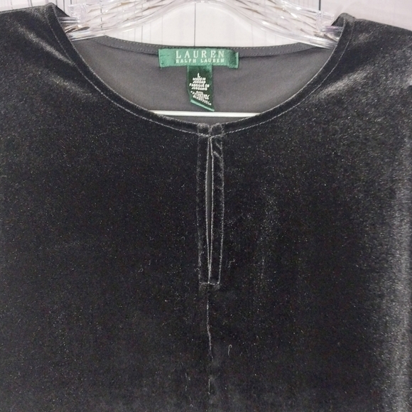 Lauren Ralph Lauren Tunic Velvet Top Black Stretch Keyhole Droptail Size L - Picture 5 of 12